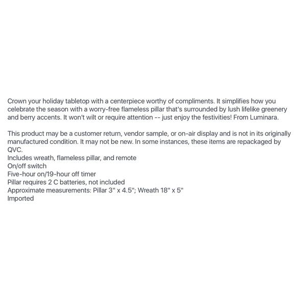 Luminara 4.5" Pillar Flameless Candle + Christmas 18" Wreath Red Berries Pines - Picture 10 of 12